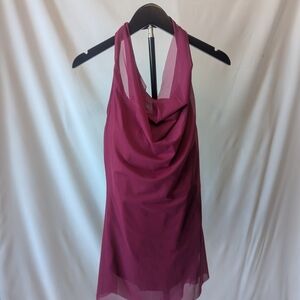 Sleeveless Draped Halter Dress in Berry